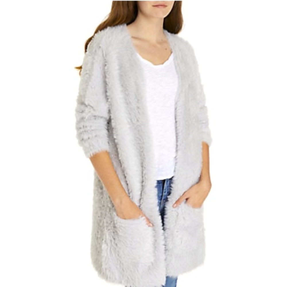 FREE PEOPLE Faux Fur Cardigan Small Silver